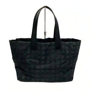 CHANEL New Travel Line Tote MM - Black Nylon Jacquard Leather Tote Bag